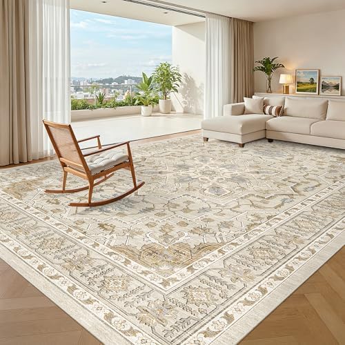 Madane 8x10 Area Rugs for Living Room, Non-Slip Washable Rug, Beige/Blue by Madane