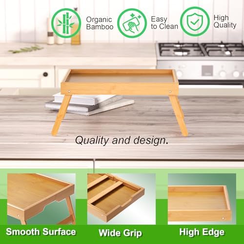Fibogollo 4 Pack Bamboo Bed Tray Table with Folding Legs,Breakfast Trays,Serving Tray for Food and Snack,Laptop Trays for Working(Natural) - Image 4