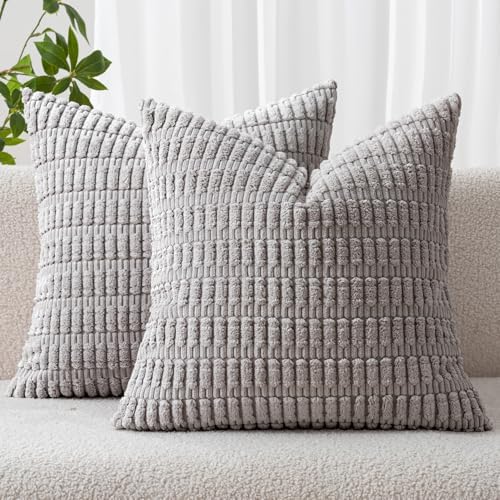 MIULEE Corduroy Decorative Throw Pillow Covers 16x16 Light Grey Pack of 2 by MIULEE