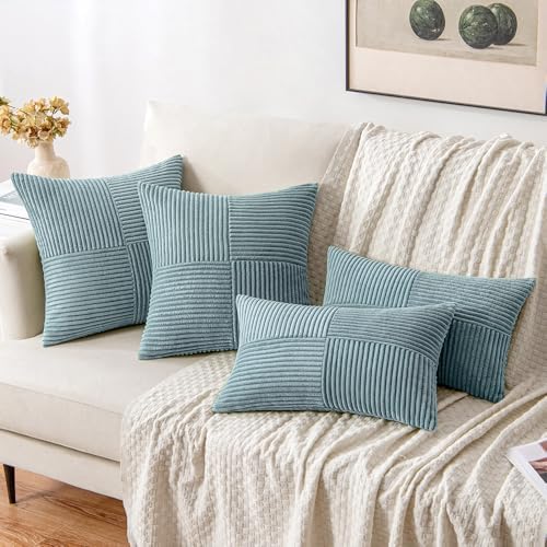 MIULEE Slate Blue Decorative Throw Pillow Covers for Couch 20x20 Inch - Image 4