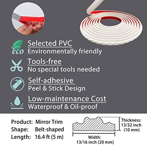 Gaahing Paintable Wall Trim, Peel and Stick Self-Adhesive Design, DIY Home Decor on The Cabinet Mirror Frame, 16.4ft x 0.8in - Image 4