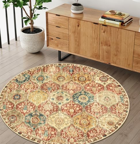 Lahome Moroccan Round Area Rugs, Washable Small Round Rug 3ft Non-Slip - Image 6