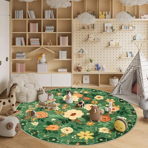 DUKINO 6ft Round Rug, Washable Circle Rug for Bedroom Non Slip, Dark Green - Image 4
