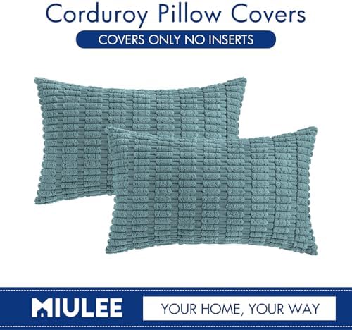 MIULEE Lumbar Corduroy Decorative Throw Pillow Covers 12x20 Coastal Blue - Image 6