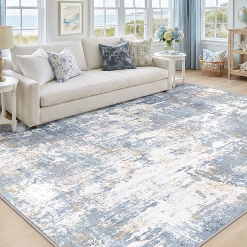 RELEANY Washable 8'x10' Abstract Area Rug for Living Room Light Blue by RELEANY