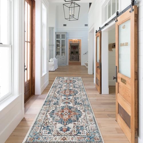 2x8 Washable Hallway Runner Rug: Indoor Non-Slip Entryway Kitchen Rugs Oriental Ultra Soft Carpet for Living Room Bedroom Thin Light Weight Water Resisitant Floor Mat for Bathroom Laudry(2x8,Brick) by HYHAOYUNLAI
