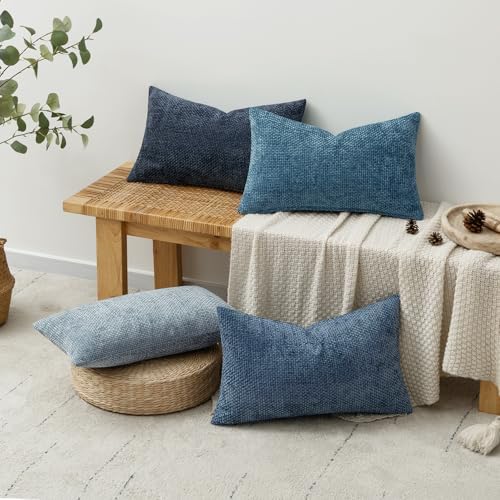 MIULEE Decorative Chenille Lumbar Pillow Covers Blue Series 12x20 - Image 4
