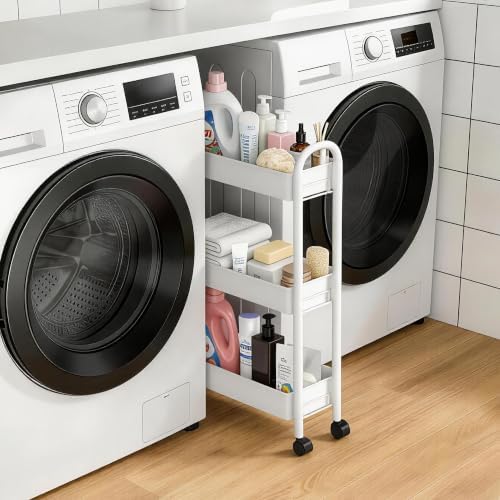 Slim Rolling Cart, Metal Frame Utility Rolling 3-Tier Narrow Storage Cart - Image 5
