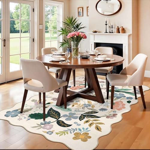 5x7 Living Room Area Rugs: Washable Floral Non-Slip Rug for Bedroom Dining Room Ultra Soft Carpet for Nursery Kitchen Home Office Farmhouse Thin Floor Mat for Teen Girls and Boys Dorms(5x7,Cream) - Image 3