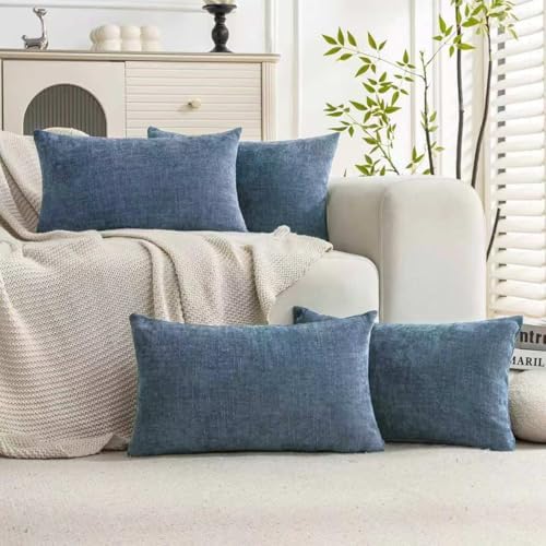 Set of 4 Soft Textured Decorative Throw Pillow Covers 12X20 Inch Cozy Farmhouse Cushion Cover Square Accent Pillow Cases for Bed Couch Sofa Living Room, Smoke Blue by Cozoomy