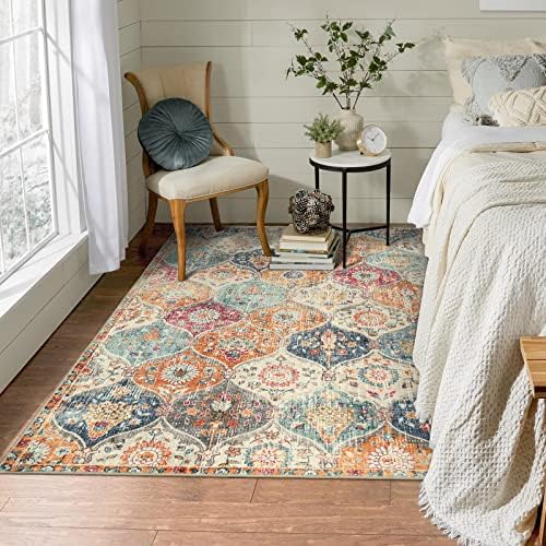 Lahome Moroccan Trellis Washable Small Area Rug, 3x5 Area Rug for Bedroom Living Room, Non-Slip Oriental Accent Throw Carpet for Kitchen Office Entryway Bathroom Office Elise, Cream/Multi - Image 6