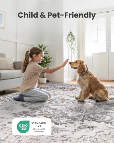 AMADA HOMEFURNISHING 8x10 Area Rugs, Low-Profile Large Washable Area Rug with Non-Slip Backing & Durable Edge Binding, Vintage Rugs for Living Room, Bedroom, Dinning Room - Image 3