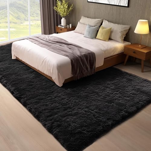 Ophanie 8x10 Black Area Rugs for Living Room,Large Shag Bedroom Carpet,Big Indoor Thick Soft Shaggy Nursery Rug,Fluffy Carpets for Boy and Girls Room Dorm Decor Aesthetic with Over 99 pcs Pile fibers - Image 3