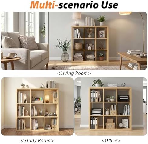 WannabeMyself【2026 Wooden Thick Frame】 9 Cube Storage Organizer with Anti-Tipping Kits, Reversible Open Back Book Shelf,Bookcase for Living Room,Bedroom,Entrance Hall,Office,11.6×36.3×36.3,Oak Color - Image 5
