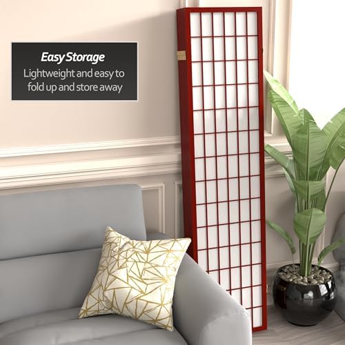 Red Lantern 6 ft. Tall Window Pane Shoji Screen - Rosewood - 6 Panels - Image 6