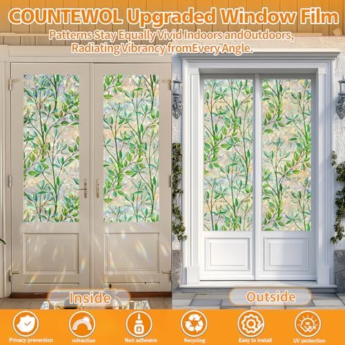 Countewol Window Privacy Film Stain Glass Window Film Rainbow Window Film Window clings Non-Adhesive Reusable Decorative for Room (Leaf Rainbow, 17.5 x 78.7 in) - Image 5