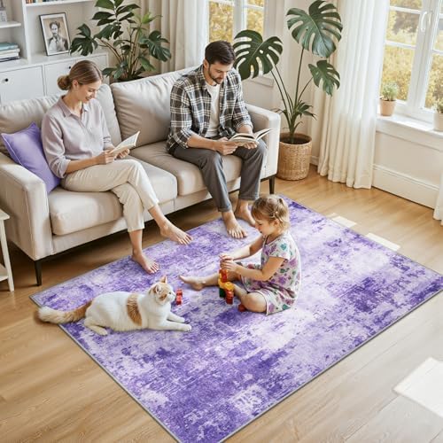 RELEANY Washable 4'x6' Abstract Area Rug for Living Room Purple - Image 2