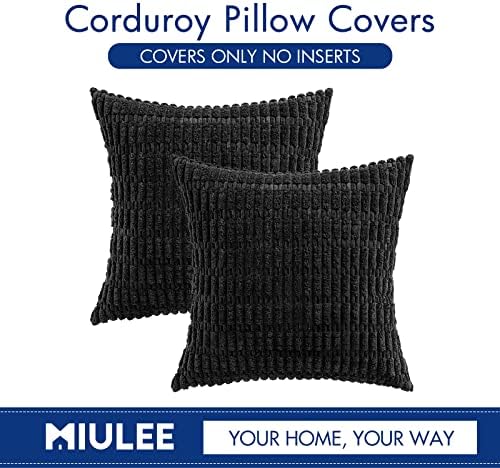 MIULEE Pack of 2 Corduroy Decorative Throw Pillow Covers 18x18 Inch Soft Boho Striped Pillow Covers Modern Farmhouse Home Decor for Sofa Living Room Couch Bed Black - Image 6