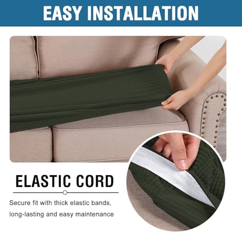 H.VERSAILTEX Super Stretch Individual Seat Cushion Covers Sofa Covers Couch Covers Slipcover Sets Thick Jacquard Textured Twill Fabric (3 Piece XL Sofa Cushion Covers, Olive) - Image 5
