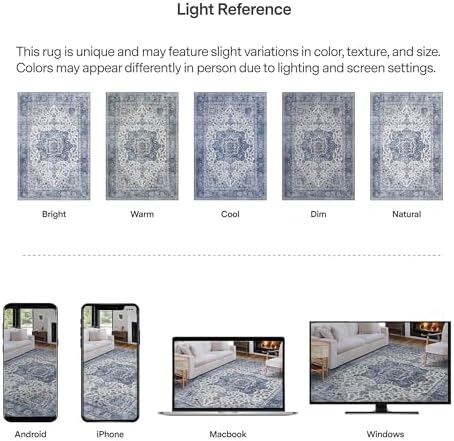 ReaLife Rugs Machine Washable Area Rug Runner - Living Room Bedroom Bathroom Kitchen Entryway Office - Padded Low Pile Stain Resistant Premium - Boho Farmhouse Vintage - Joy - Blue Ivory 2'6" x 8' - Image 6