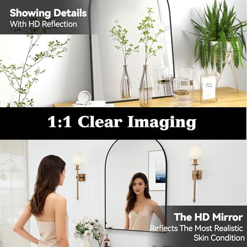 SCWF-GZ 36x24 Arch Mirror Rectangle Full Length Wall Mounted Hanging or Against Wall Metal Aluminium Alloy Frame Dressing Make-up Mirrors for Entryway Bedroom Bathroom Living Room 36 24 inch Black - Image 4