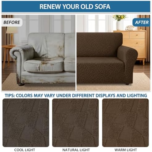 ZNSAYOTX 1 Piece Stretch Sofa Covers for 3 Cushion Couch (72"-90"), New Plaid Couch Cover with Non-Slip Buckle for Dog Pets, Ultimate Soft Cozy Washable Sofa Slipcover Form Fit Protector, Coffee - Image 5
