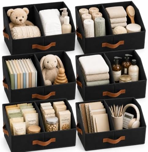 HOMELUX THEORY Closet Organizers Storage, Medium Collapsible Bin 6pc, Black by HomeluxTheory