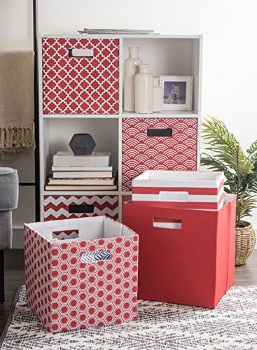 DII Hard Sided Collapsible Fabric Storage Container for Nursery, Offices, & Home Organization, (13x13x13) - Lattice Rust - Image 6