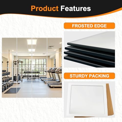 Delma Home Gym Mirrors, 12'' x 12'' Glass Mirror Tiles, 16 PCS - Image 6