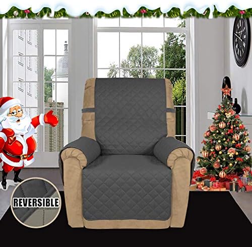 Easy-Going Recliner Sofa Slipcover Reversible Sofa Cover Water Resistant Couch Cover Furniture Protector with Elastic Straps for Pets Kids Children Dog Cat (Recliner, Dark Gray/Beige) - Image 2