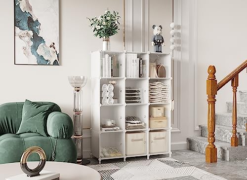AWTATOS 12 Cube Storage Organizer, Closet Storage Shelves with Doors, White - Image 2