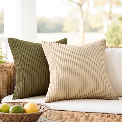 Topfinel 20x20 Sofa Pillow Covers Rust and Olive Green Velvet Throw Pillow Covers Boho Farmhouse Cushion Cases Soft Corduroy Fall Home Decor for Couch Bed Sofa Living Room Pack of 4 - Image 2