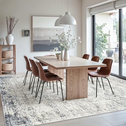 Soalmost 7x10 Area Rug for Living Room Washable Rugs Non-Slip Blue/Ivory - Image 4