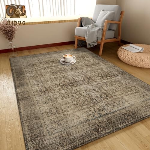 Washable Area Rug 4' x 6' Vintage Traditional Persian Mat - Foldable Distressed Non-Slip Machine Washable Carpet for Living Room Bedroom Kitchen Home Decor - Mocha and Taupe - Image 4