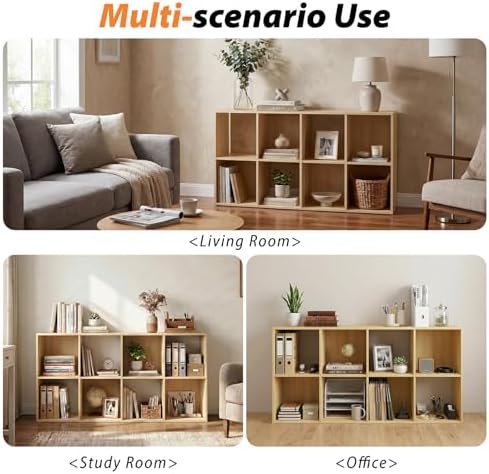 WannabeMyself【Sturdy Build&Easy Assembly】8 Cube Storage Organizer with Anti-Tipping Kits,Reversible Open Back Book Shelf, Bookcase for Living Room,Bedroom,Entrance Hall,Office,24.1×11.4×47.7,Oak Color - Image 5