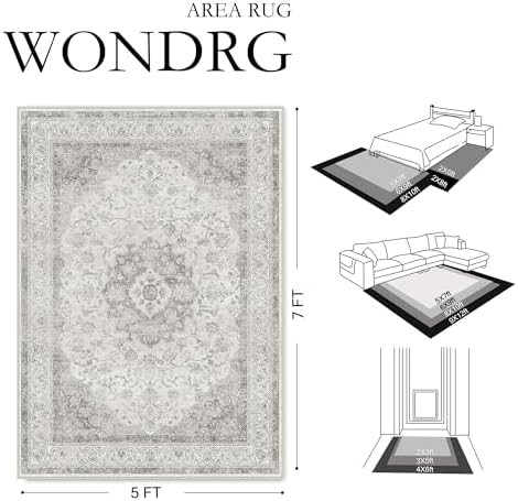 6x9 Grey Washable Area Rug Non Slip Vintage Carpet - Image 2