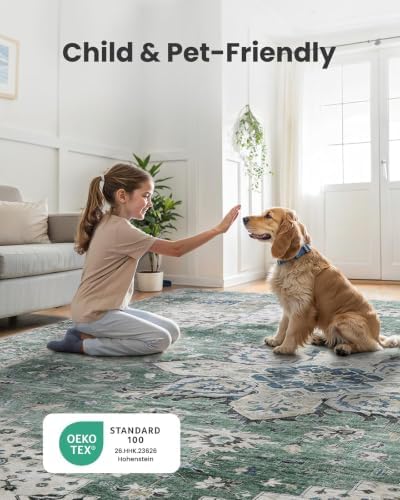 AMADA HOMEFURNISHING 5x7 Area Rugs, Washable Living Room Rug Low-Profile with Non-Slip Backing & Durable Edge Binding, Vintage 5x7 Rugs for Living Room, Bedroom, Dining Room - Image 4