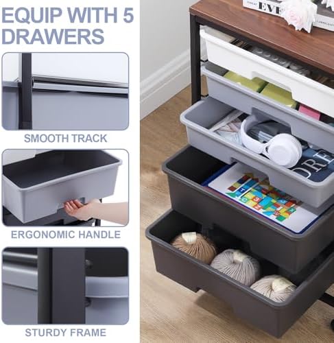 SYKIARIOL Utility Cart with Drawers,5 Drawers Storage Cart,Dark Grey - Image 4