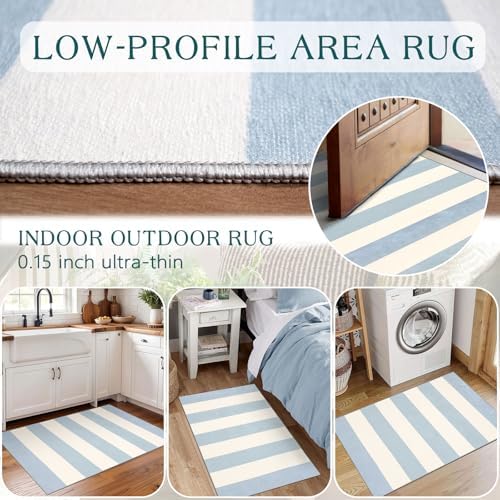 Front Door Mat Indoor Outside Entrance, 2x3 Blue White Striped Rug - Image 6