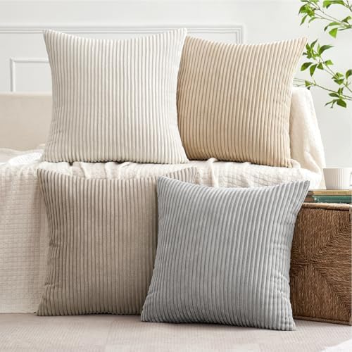MIULEE Soft Corduroy Decorative Throw Pillow Covers Neutral Tan 18x18 - Image 2