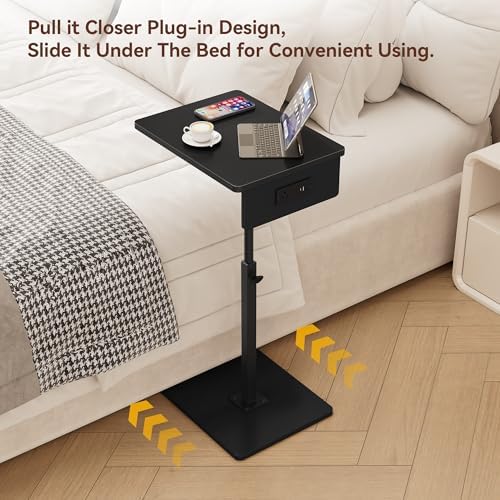 C Shaped End Table with Charging Station, Adjustable Height C Table End Table, 360°Swivel TV Tray Table for Small Spaces, Rounded Corners Couch Table, Side Tables Living Room for Sofa,Chair,Snack,Bed - Image 7