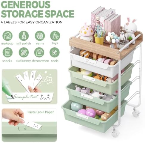 SYKIARIOL Rolling Storage Utility Cart with 4 Drawers,Art Cart,Green - Image 2