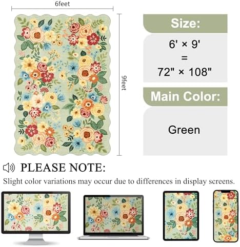 DUKINO 6x9 Area Rugs, Floral Washable Rug for Living Room Non Slip, Green - Image 2