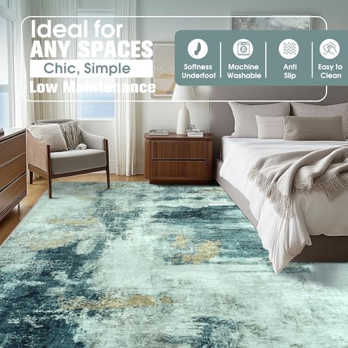 Aelenmu 10x14 Area Rugs for Living Room Washable Dining Room Teal Grey Gold - Image 2