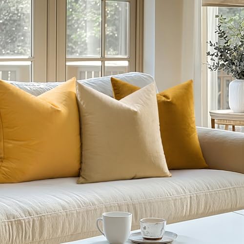 MIULEE Velvet Throw Pillow Covers 16x16 Inch Pack of 2 Mustard Yellow - Image 4