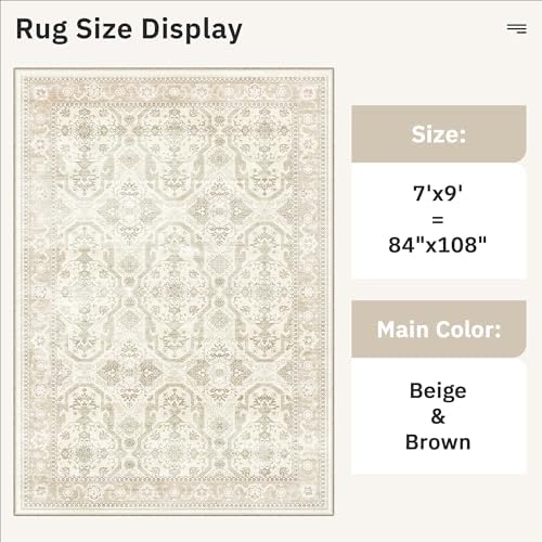 Soalmost 7x9 Area Rug for Living Room Washable Rugs Non-Slip Beige/Brown - Image 5