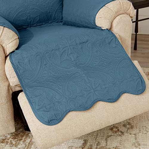 Great Bay Home Reversible Recliner Cover - Washable Slipcover Furniture Protector with Elastic Straps - Perfect for Kids & Pets - Quilted & Stitched Detail (Smoke Blue/Ivory) - Image 6