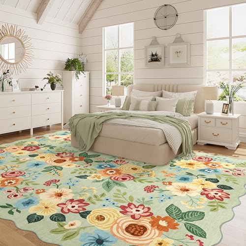 DUKINO 8x10 Area Rug for Living Room, Floral Washable Rug Non Slip, Green - Image 3