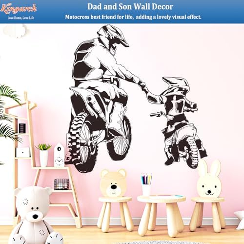 Motocross Wall Decals Peel and Stick, Dad Son Vinly Removable Wall Stickers & Murals, DIY Wall Art Decor for Children’s Baby Boys Girls Bedroom Nursery Classroom Playroom - Image 6