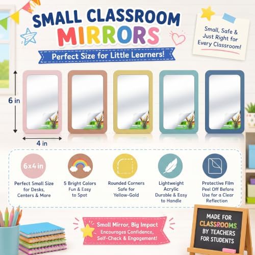 Dandat 10 Pcs 6x4 Shatter Proof Unbreakable Kids Mirrors, Mixed Colors - Image 2